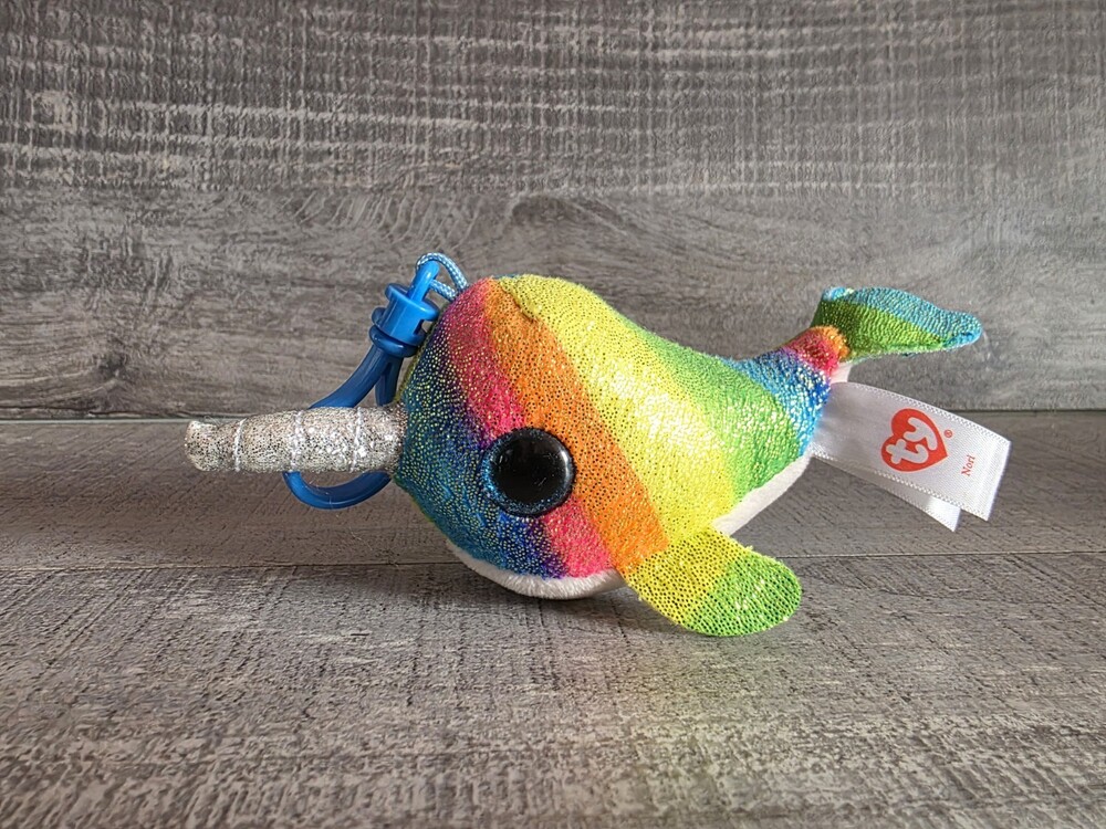 TY Beanie Boos NORI Narwhal Rainbow Glitter Key Bag Backpack Clip 5β 124a